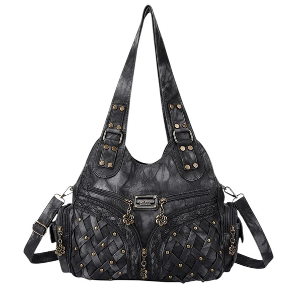 Stylish Gray Shoulder Bag with Gold Accents - Picture 7 of 9